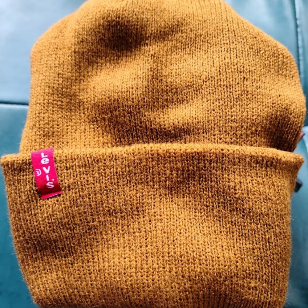 Brown Knit Beanie Mens Womens Winter Levis Sock Hat One Size Ribbed Tan Unisex - Picture 9 of 12